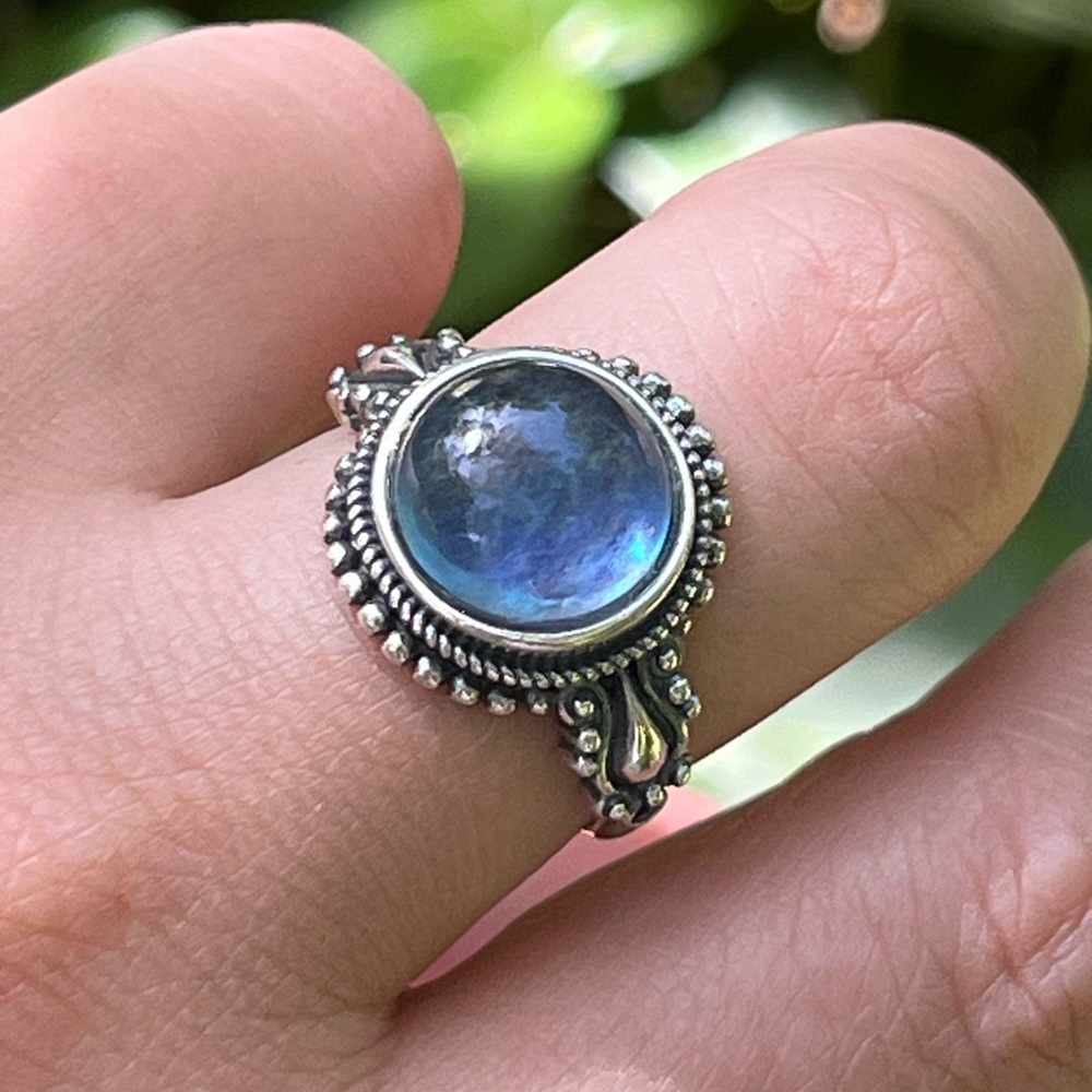Sterling silver 925‎ stamped adjustable round aquamarine ring 0130